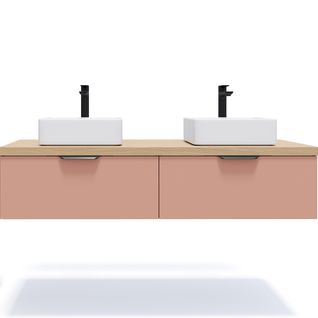 Meuble De Salle De Bain 2 Vasques Posées 140cm 2 Tiroirs Abricot - Soho