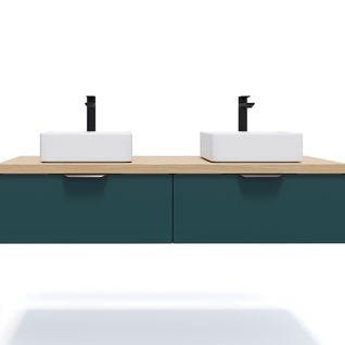 Meuble De Salle De Bain 2 Vasques Posées 140cm 2 Tiroirs Bleu - Soho