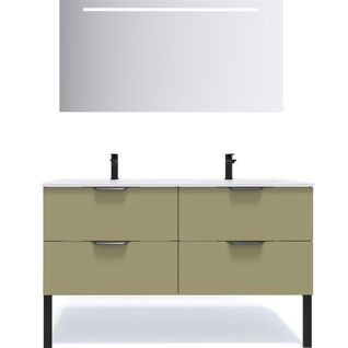 Meuble De Salle De Bain Double Vasque 140cm 4 Tiroirs Vert + Miroir - Soho