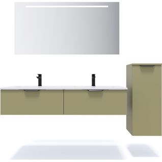 Ensemble Salle De Bain Double Vasque 140cm 2 Tiroirs Vert + Miroir + Colonne Droite - Soho