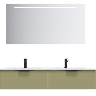 Meuble De Salle De Bain Double Vasque 140cm 2 Tiroirs Vert + Miroir - Soho