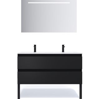 Meuble De Salle De Bain Double Vasque 120cm 2 Tiroirs Noir + Miroir - Hudson
