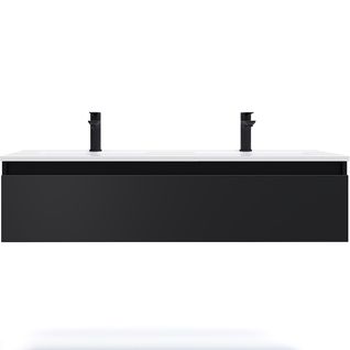 Meuble De Salle De Bain Double Vasque 120cm 1 Tiroir Noir - Hudson