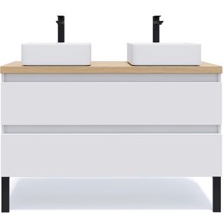 Meuble De Salle De Bain 2 Vasques Posées 120cm 2 Tiroirs Blanc - Hudson