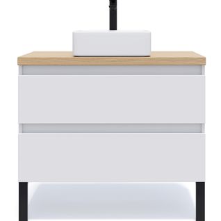 Meuble De Salle De Bain Vasque Posée 90cm 2 Tiroirs Blanc - Hudson