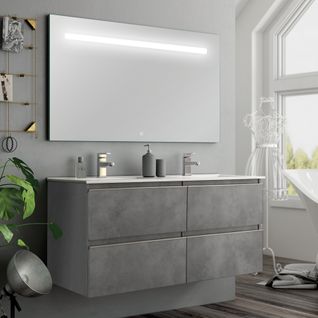 Meuble De Salle De Bain Double Vasque - Balea Et Miroir LED Stam - Ciment (gris) - 120cm