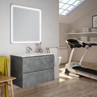 Meuble De Salle De Bain Simple Vasque - Balea Et Miroir LED Veldi - Ciment (gris) - 100cm
