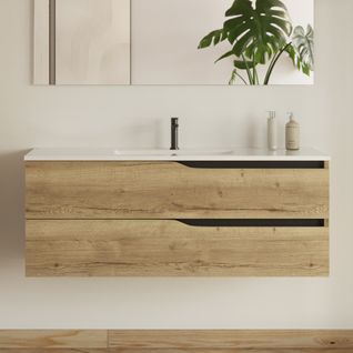 Meuble De Salle De Bain 120cm Simple Vasque - Sans Miroir - 2 Tiroirs - Madera Miel - Luna