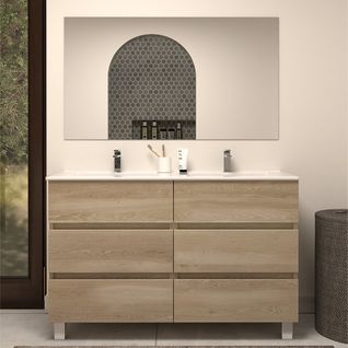 Meuble De Salle De Bain 120cm Double Vasque - 6 Tiroirs - Nebraska (bois Clair) - Mayor