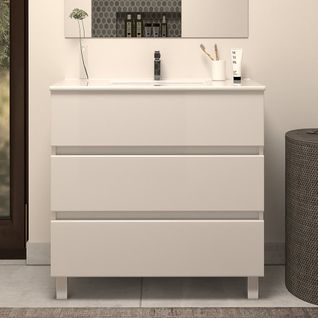 Meuble De Salle De Bain 60cm Simple Vasque - Sans Miroir - 3 Tiroirs - Blanc - Mayor