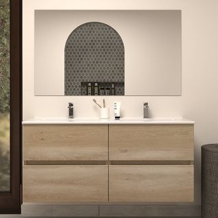 Meuble De Salle De Bain 120cm Double Vasque - 4 Tiroirs - Nebraska (bois Clair) - Ida