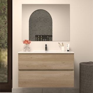 Meuble De Salle De Bain 80cm Simple Vasque - 2 Tiroirs - Nebraska (bois Clair) - Ida