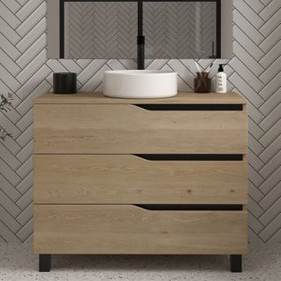 Meuble De Salle De Bain 100 Avec Cuve - Sans Miroir - 3 Tiroirs - Bois Clair - Mata