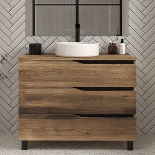 Meuble De Salle De Bain 80 Avec Plateau Et Cuve - Sans Miroir - Bois Foncé - Mata