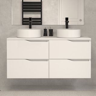 Meuble De Salle De Bain 120 Avec Plateau Et 2 Cuves - Sans Miroir - 4 Tiroirs - Blanc - Luna