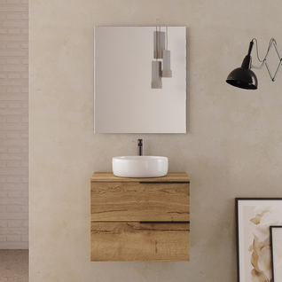 Meuble De Salle De Bain 60cm Avec Vasque à Poser Ronde - 2 Tiroirs - Roble (chêne Clair) - King