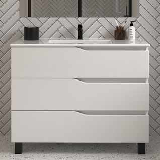 Meuble De Salle De Bain 90cm Simple Vasque - 3 Tiroirs - Blanc - Mata