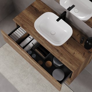 Meuble De Salle De Bain 90cm Avec Plateau Et Cuve - 2 Tiroirs - Sans Miroir - Tabaco - Luna