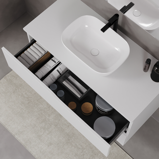 Meuble De Salle De Bain 90cm Avec Plateau Et Cuve - 2 Tiroirs - Sans Miroir - Blanc - Luna