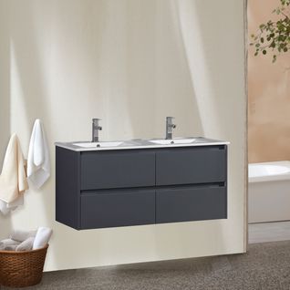 Meuble Double Vasque 120 Cm Gris Laqué Aquadoli