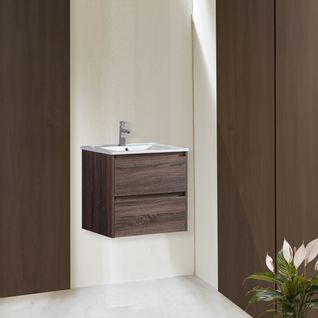 Meuble Avec Vasque 60 Cm Chêne Californien Brun Aquadoli