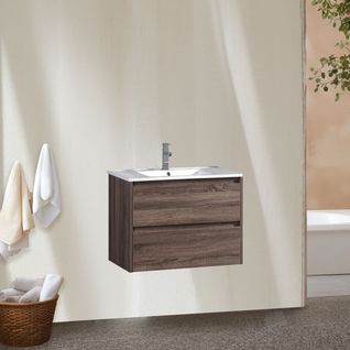 Meuble Avec Vasque 80 Cm Chêne Californien Brun Aquadoli