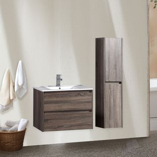 Ensemble Meuble Salle De Bain 80 Cm Chêne Californien Brun Aquadoli