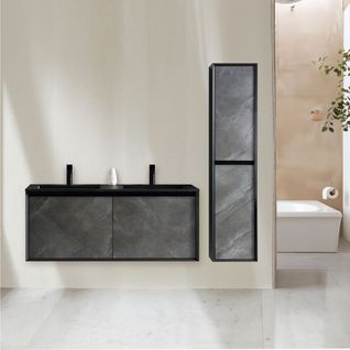 Ensemble Salle De Bain 120 Cm Noir Effet Marbre Aquasasso