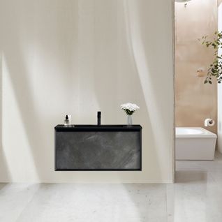 Meuble Avec Vasque 100 Cm Noir Effet Marbre Aquasasso