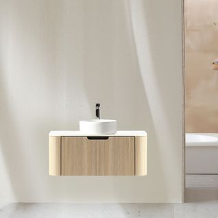 Meuble 120 Cm Chêne Clair Aquagiro Avec Vasque à Poser Blanche Wave