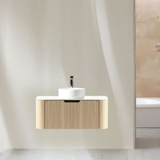 Meuble 100 Cm Chêne Clair Aquagiro Avec Vasque à Poser Blanche Mat