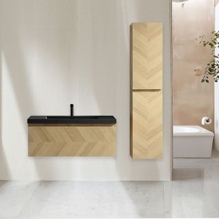 Ensemble Salle De Bain 120 Cm Chevron Aspect Chêne Aquapunto