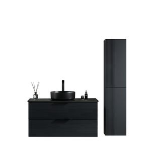 Ensemble Salle De Bain 100 Cm Noir Vasque à Poser Noir Aqualinea