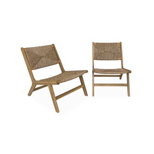 Lot De 2 Fauteuils Relax De Jardin En Bois Et Résine Effet Paille. Intérieur / Extérieur