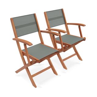 Fauteuils De Jardin En Bois Et Textilène - Almeria Kaki - 2 Fauteuils Pliants En Bois D'eucalyptus