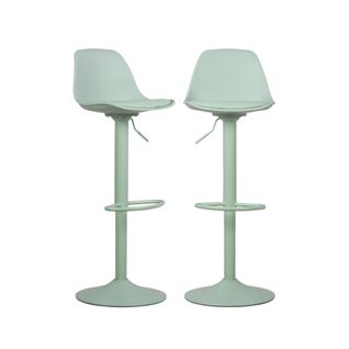 Lot De 2 Tabourets De Bar Réglables 61.5/83.5cm - Noah - Simili Cuir Vert Céladon - Hauteur
