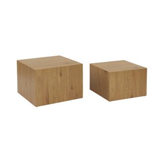 Lot De 2 Tables Basses Carrées Effet Chêne Sylva L 58 X L 58 X H 40cm / L 50 X L 50 X H 33cm