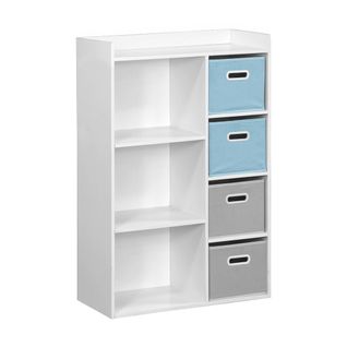 Meuble De Rangement Pour Enfant Avec 7 Compartiments Et 2 Paniers Bleus Et 2 Paniers Gris