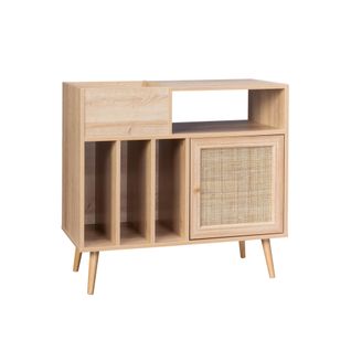 Meuble Vinyle Cannage Et Décor Bois Bohème 1 Porte Et 4 Casiers 83cm