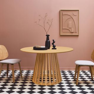 Table à Manger Effet Bois Chêne Pieds Bois De Sapin 4 Places Ø120cm