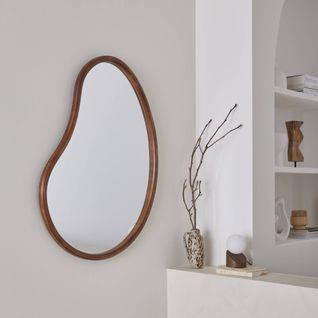 Miroir Organique En Bois De Sapin 95cm Épaisseur 3cm Coloris Noyer Idéal Entrée. Chambre Ou Salle