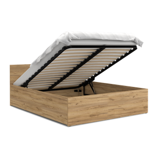 Lit Coffre Paris 140 X 190 Cm Avec Sommier à Lattes Relevable Chêne