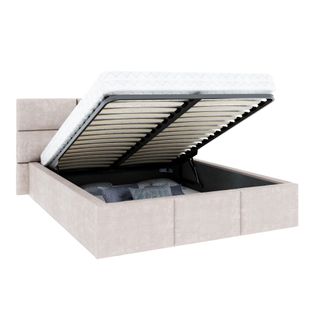 Lit Coffre Miami 140 X 190 Cm Avec Sommier à Lattes Relevable Beige