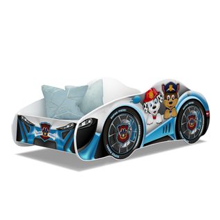 Lit Enfant Voiture 70 X 140 Cm - Pat Patrouille - Matelas Et Sommier Inclus Blanc
