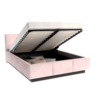 Lit Coffre Aveiro 140 X 190 Cm Avec Sommier à Lattes Relevable Rose Pâle