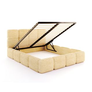 Lit Coffre Delicato 180 X 200 Cm Avec Sommier à Lattes Relevable Jaune Miel