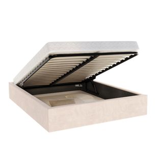 Lit Coffre Orlane 180 X 200 Cm Avec Sommier à Lattes Relevable Crème