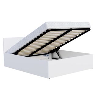 Lit Coffre Paris 120 X 190 Cm Avec Sommier à Lattes Relevable Blanc