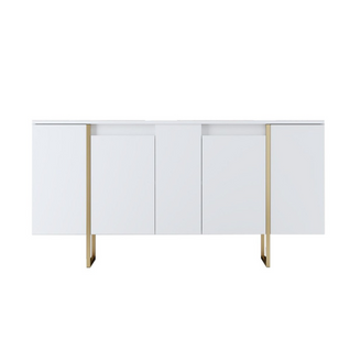 Luxor - Buffet Design Blanc Et Or 160 Cm - 4 Portes