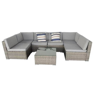Aldabra - Salon De Jardin Modulable 6 Places En Résine Tressée - Gris Et Gris